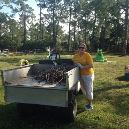 Volunteer Collecting Pieces of Wood